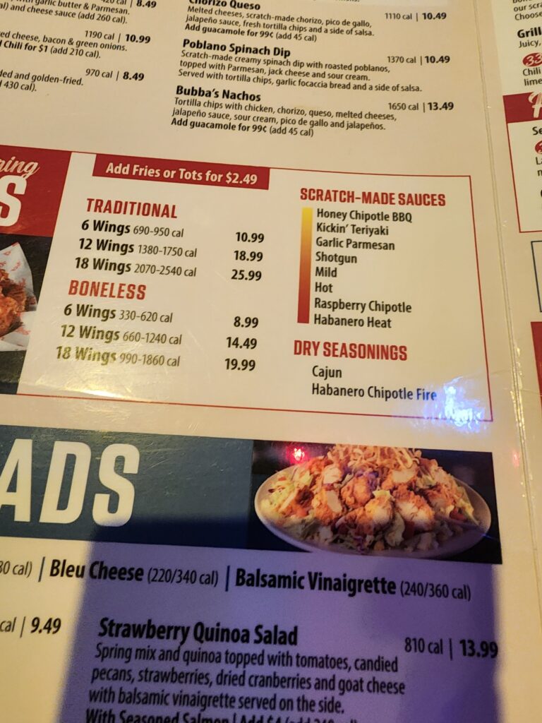 Bubba's 33 Menu
