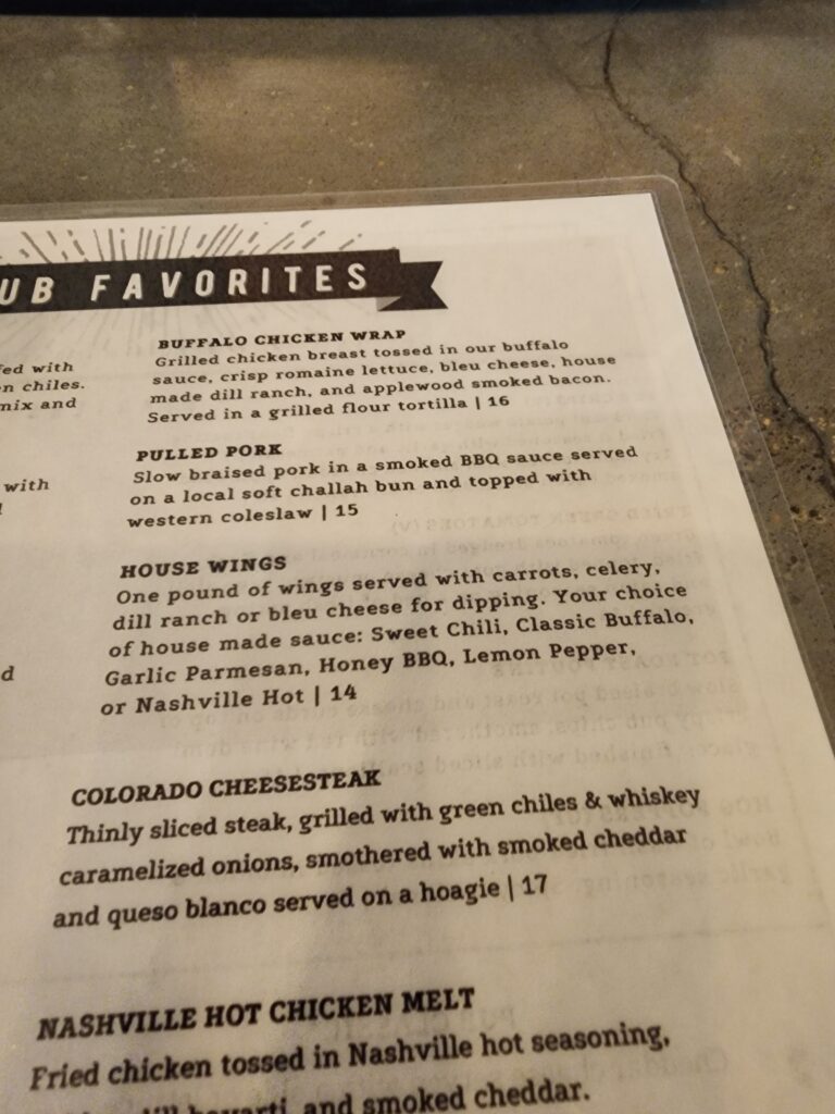 The Public House at The Alexander Menu